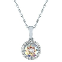 Brilliance Fine Jewelry Simulated Aurora Borealis & CZ Round Halo Necklace, 18" Sterling Silver