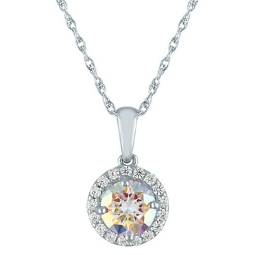 Brilliance Fine Jewelry Simulated Aurora Borealis & CZ Round Halo Necklace, 18" Sterling Silver