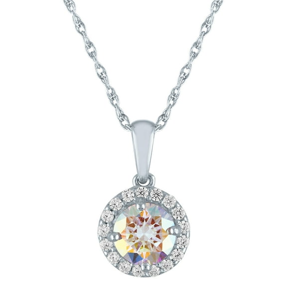 Brilliance Fine Jewelry Simulated Aurora Borealis & CZ Round Halo Necklace, 18" Sterling Silver