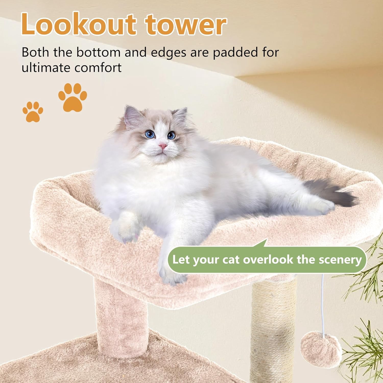 FDW Cat Tree for Indoor Cats 36" Cat Tower Multi-Level Indoor Cat Play Condo House with Scratching Posts, Spacious Perch,Beige