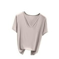 thumbnail image 2 of Njagoc3 100K+ Sold Womens V-Neck Solid Short Sleeve T-Shirt Summer Loose Casual Basic Slim Fit, 2 of 6