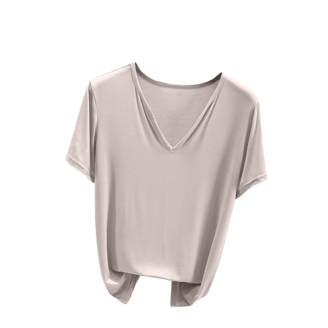 Birdeem T-Shirt Ample Décontracté Uni à Col en V pour Femmes, Manches Courtes, Haut/chemise à Col en V à Manches Courtes