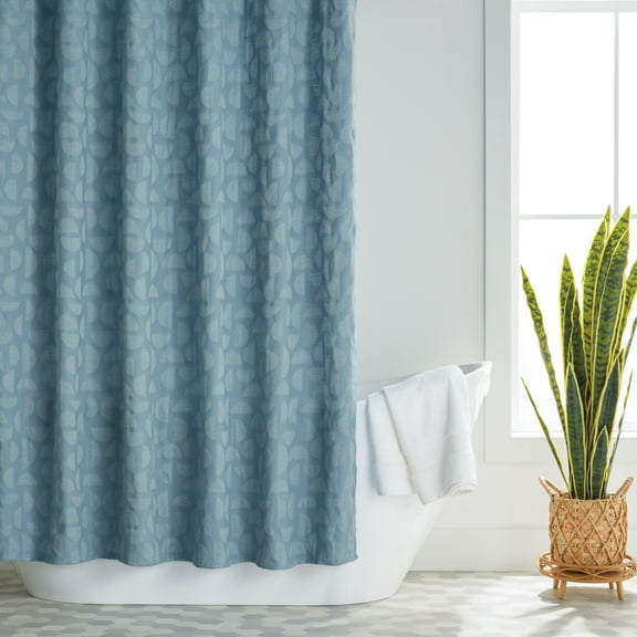 Better Homes & Gardens, Half Moon Shower Curtain Blue, 72" x72", Count of 1, Cotton, Polyester