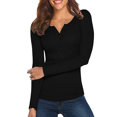 thumbnail image 1 of Opperiaya Women Spring T-Shirt Solid Color Henley Neck Long Sleeve Pullover, 1 of 9