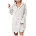 thumbnail image 4 of GJSYRH Women Hollow Out Eyelet Button Down Lapel V Neck Long Sleeve Ruffle Flowy Solid Oversized Loose Mini Shirt Dress, 4 of 8