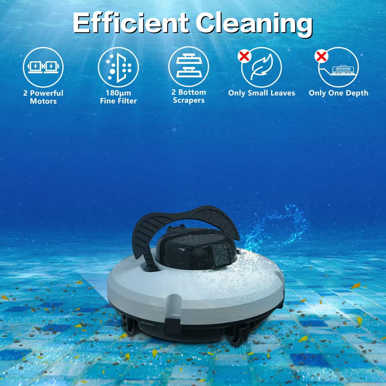 Cordless Robotic Pool Cleaner Dual Motors for Flat Pools