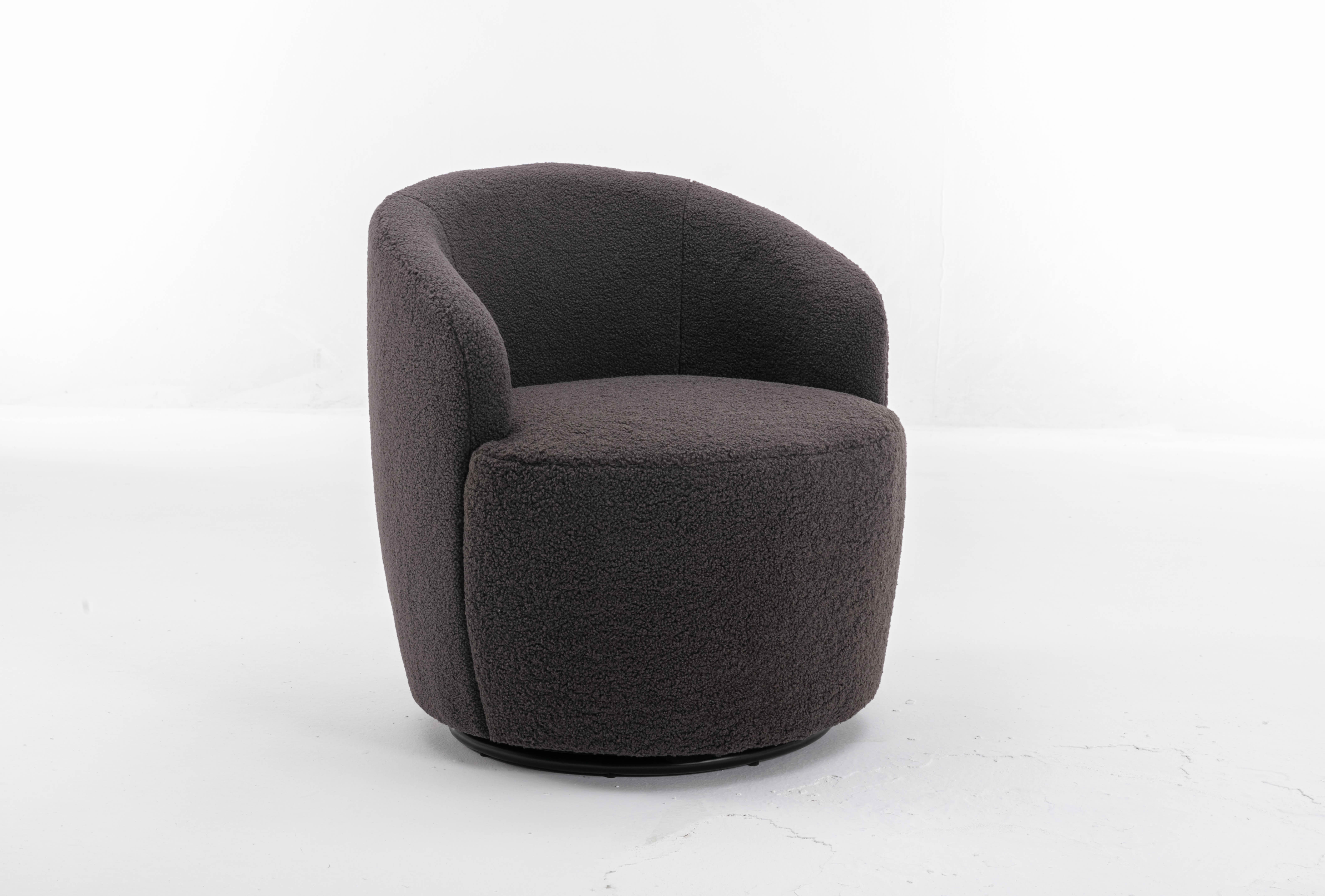 MAYEERTY Teddy Fabric Swivel Accent Armchair Barrel Chair, with Black Powder Coating Metal Ring, Dark Gray