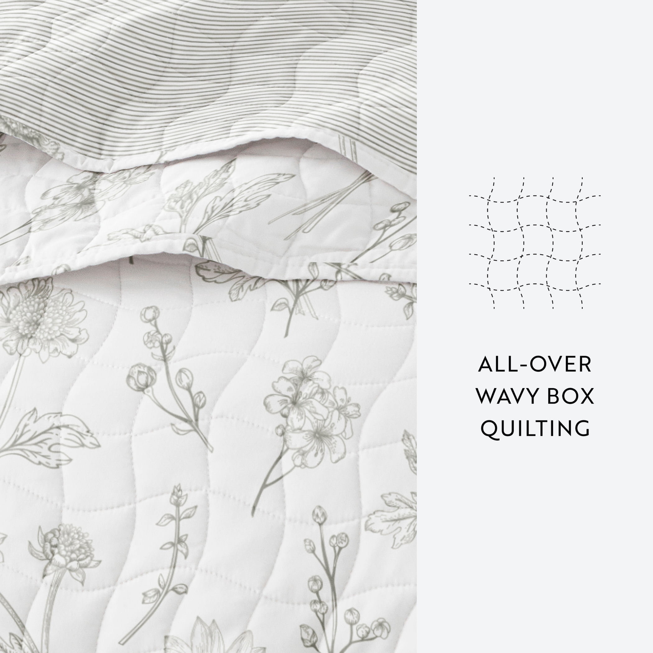 Lightweight Quilt Set Super Soft Wrinkle Resistant Quilted Coverlet Floral Patterns by Comfort Canopy