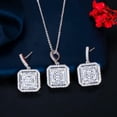 thumbnail image 2 of Lovely Square Drop Dangle CZ Earring Pendant Necklace Set Female Costume Jewelry, 2 of 9