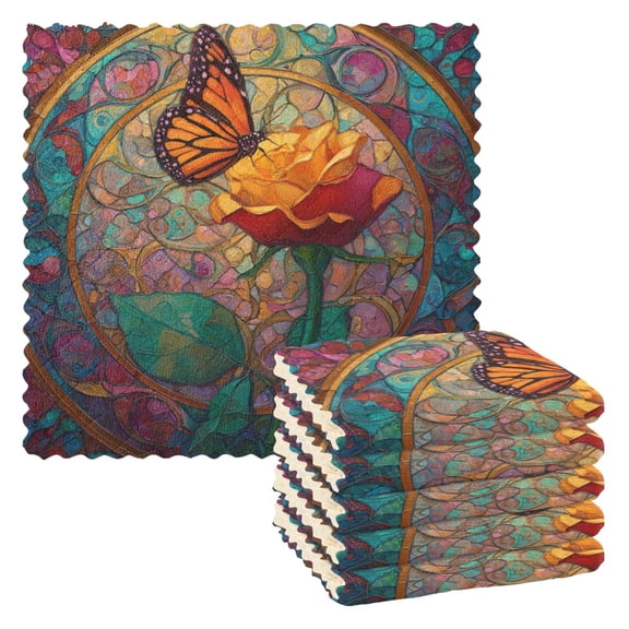 6 Pieces of Kitchen Towels 11x11Inch Kitchen Dish Cloths Kitchen Dish Towels Reuseable Cleaning Cloths Butterfly Vibrant Wing