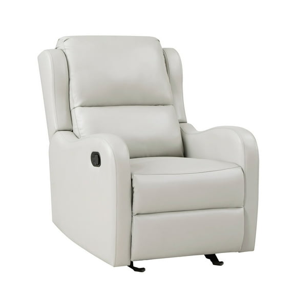 Benjara Kim 39 Inch Glider Manual Recliner Chair, Off White Faux Leather