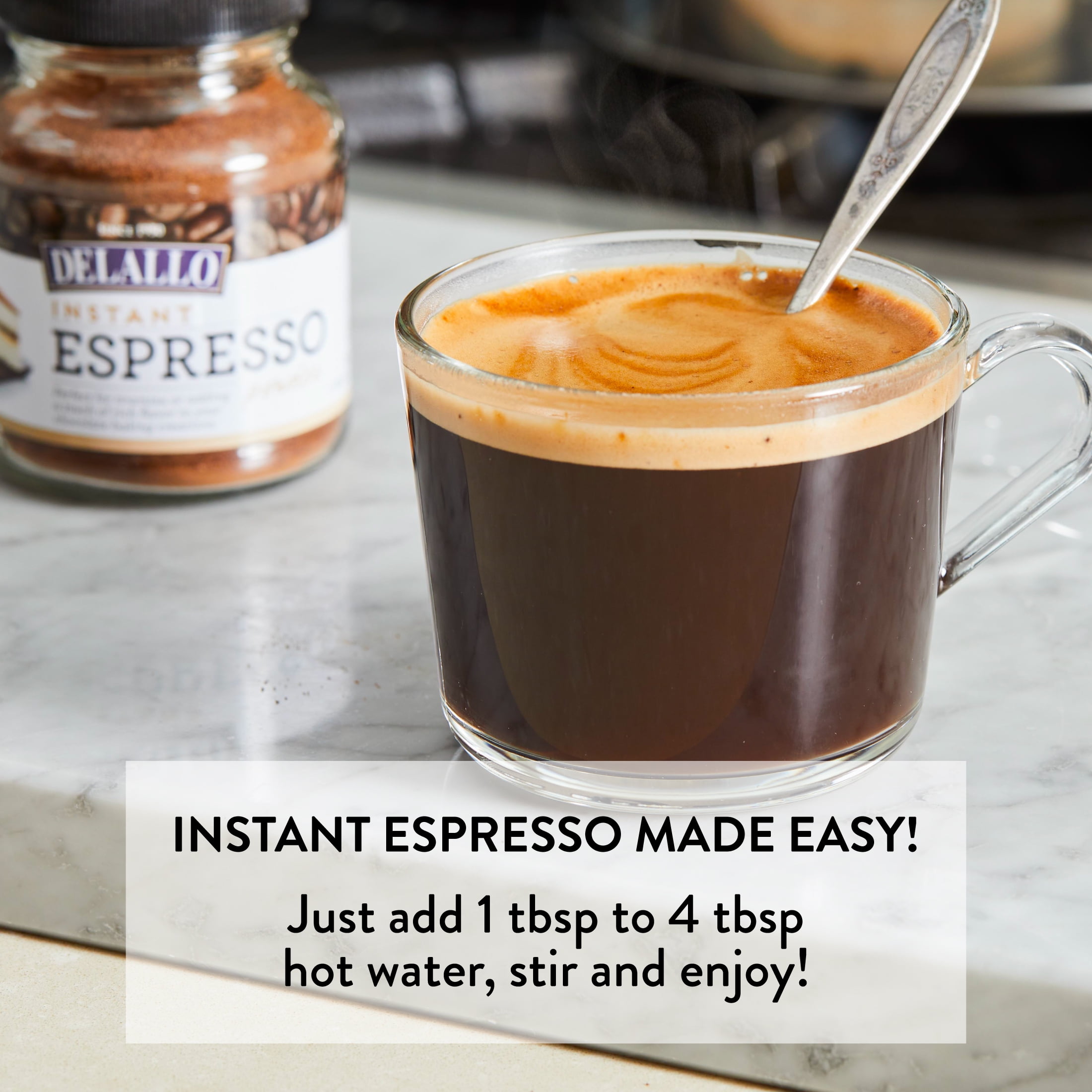 (6 pack) DeLallo Instant Espresso Powder for Baking & Drinks, 100% Instant Coffee, Naturally Caffeinated, 1.94 oz Jar
