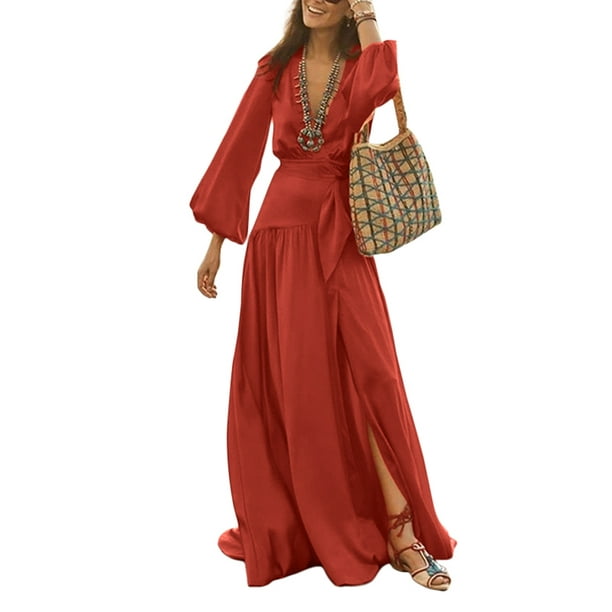 ZANZEA ZANZEA Women Full Sleeve Spring Deep V High Slit Long Waist