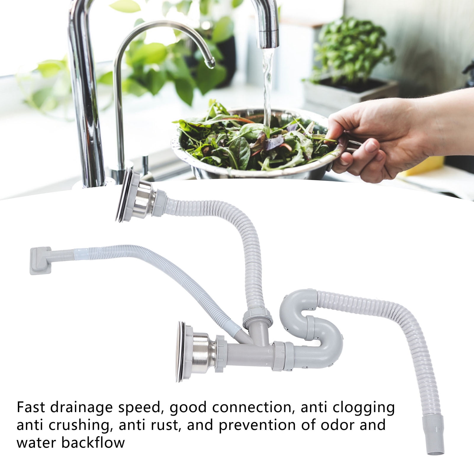 NestledNature Double Drains Pipe Set, Multi-Fit Bathroom Sink Drain Kit, Sink Drainer Pipe, Stainless Steel S Pipe, Bent With Double Drains Sewer Pipe Set For Bathroom Home Kitchen