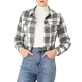 thumbnail image 1 of INSPIRE CHIC Women Classic Vintage Button Front Closure Chest Pocket Plaid Crop Jacket, 1 of 6
