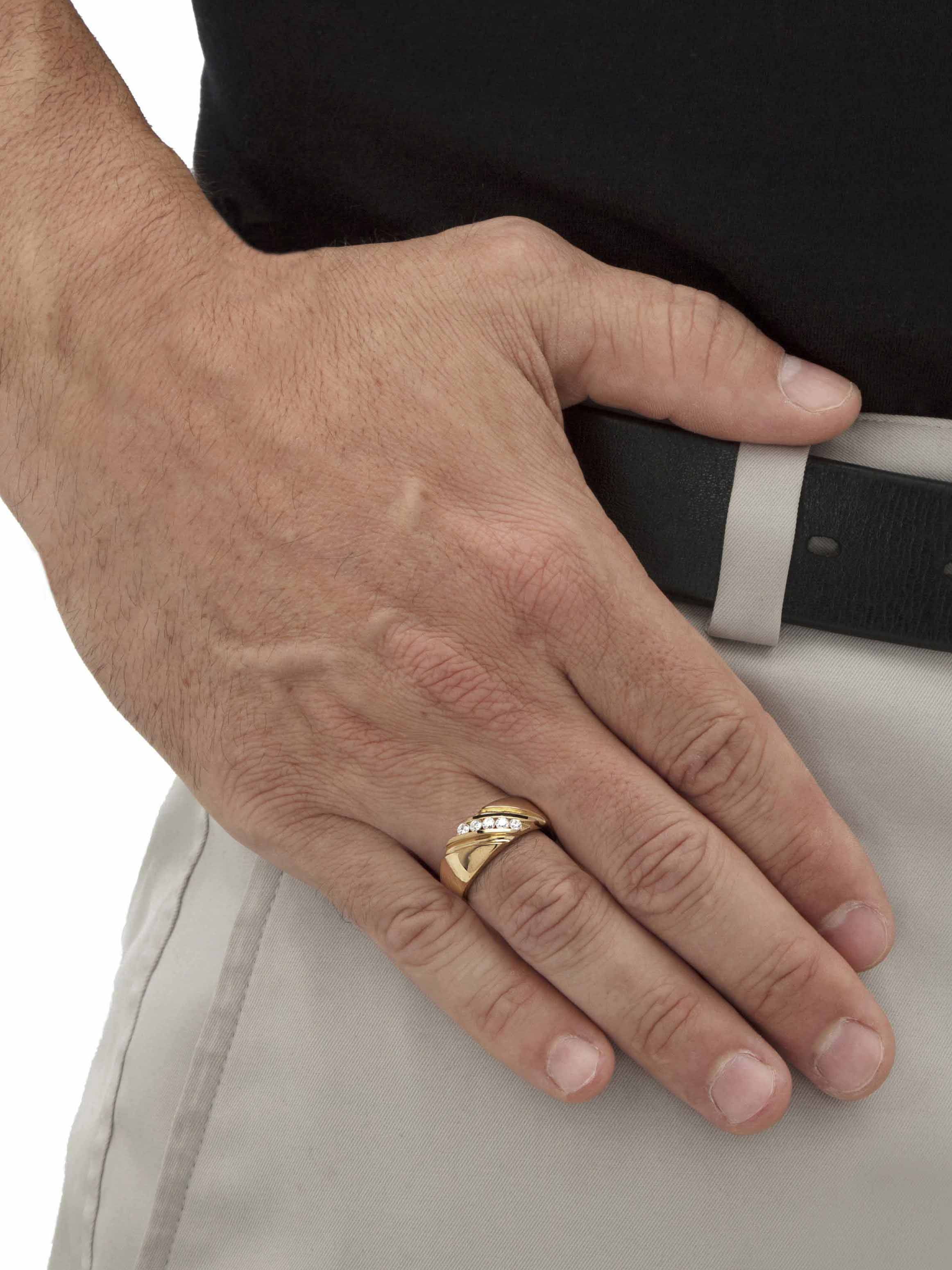 PalmBeach Jewelry Men's .50 TCW Round Cubic Zirconia Diagonal Wedding Ring in Gold or Platinum Plated Sterling Silver
