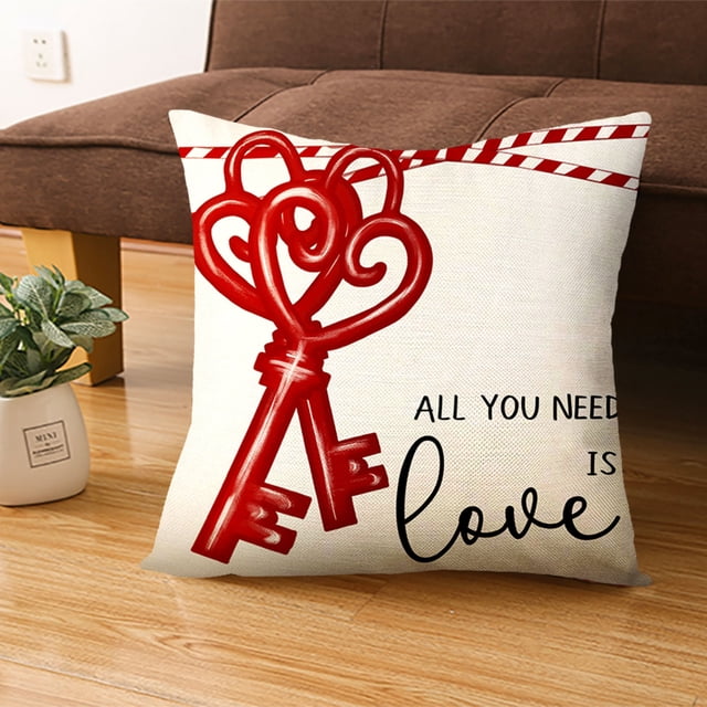 TIMIFIS Housses de Coussins 18x18 Pouces, Étui de Coussins en Lin Valentine avec Cœurs Rouges pour Grand Canapé Sofa Maison Intérieur Extérieur Décoration de Fête de Vacances