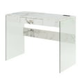 thumbnail image 3 of Convenience Concepts SoHo 30"H 42" W Glass Desk with Charging Station, White Faux Marble/Glass, 3 of 5