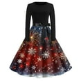 thumbnail image 2 of Christmas Dresses for Women Women's Vintage Classic Dress Long Sleeve Christmas Print Round Neck Swing Dress for Christmas Party,Dark Blue,XL, 2 of 5