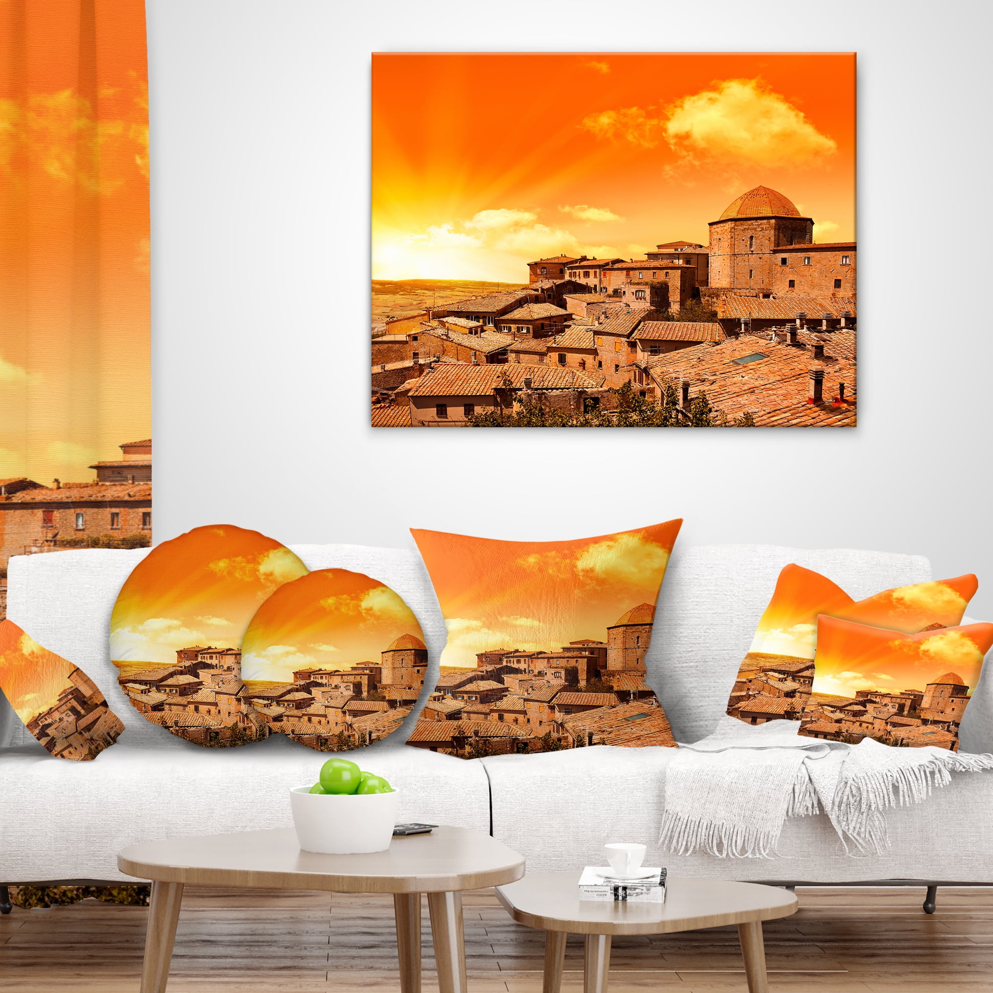 Designart Wonderful Italy Tuscany Hill at Dawn - Throw Pillow - 12x20