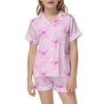 thumbnail image 2 of LIIPEE Summer Pajamas For Girls Cute Bow Graphic Short Sleeve Flat Collar Blouse And Shorts Pajama Set 2 Piece Kids Casual Sleepwear,4-5 Years, 2 of 3