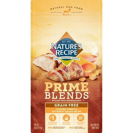 Roasted Turkey Recipe - Nature's Recipe Prime Blends, Chicken, Turkey, and Butternut Squash Recipe, Grain Free, Dry Dog Food, 4 Pound Bag
