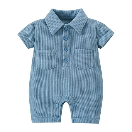 

Toddler Baby Girls Climbing Clothes Summer Solid Color Climbing Suit Short Sleeve Lapel Breathable Fabric Casual Going Out For 0-3 Months