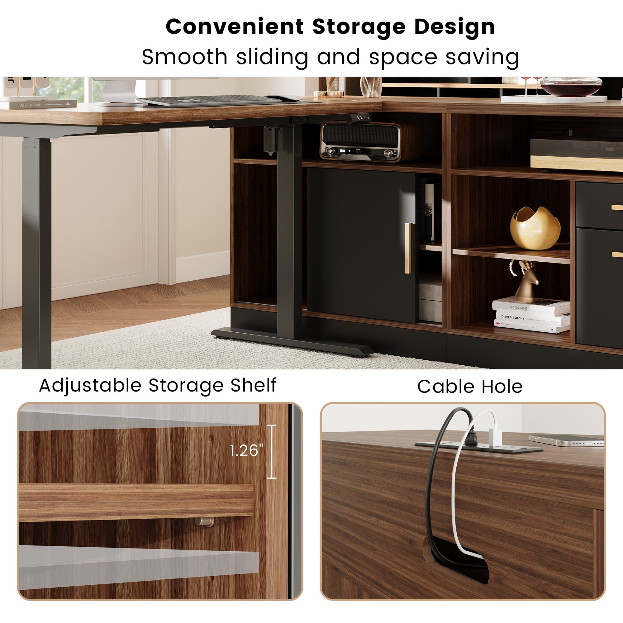 ModernMate 67" L Shaped Standing Desk with File Cabinets, AC/USB, Electric Adjustable Height Executive Desk, Office Computer Desk for Home and Office