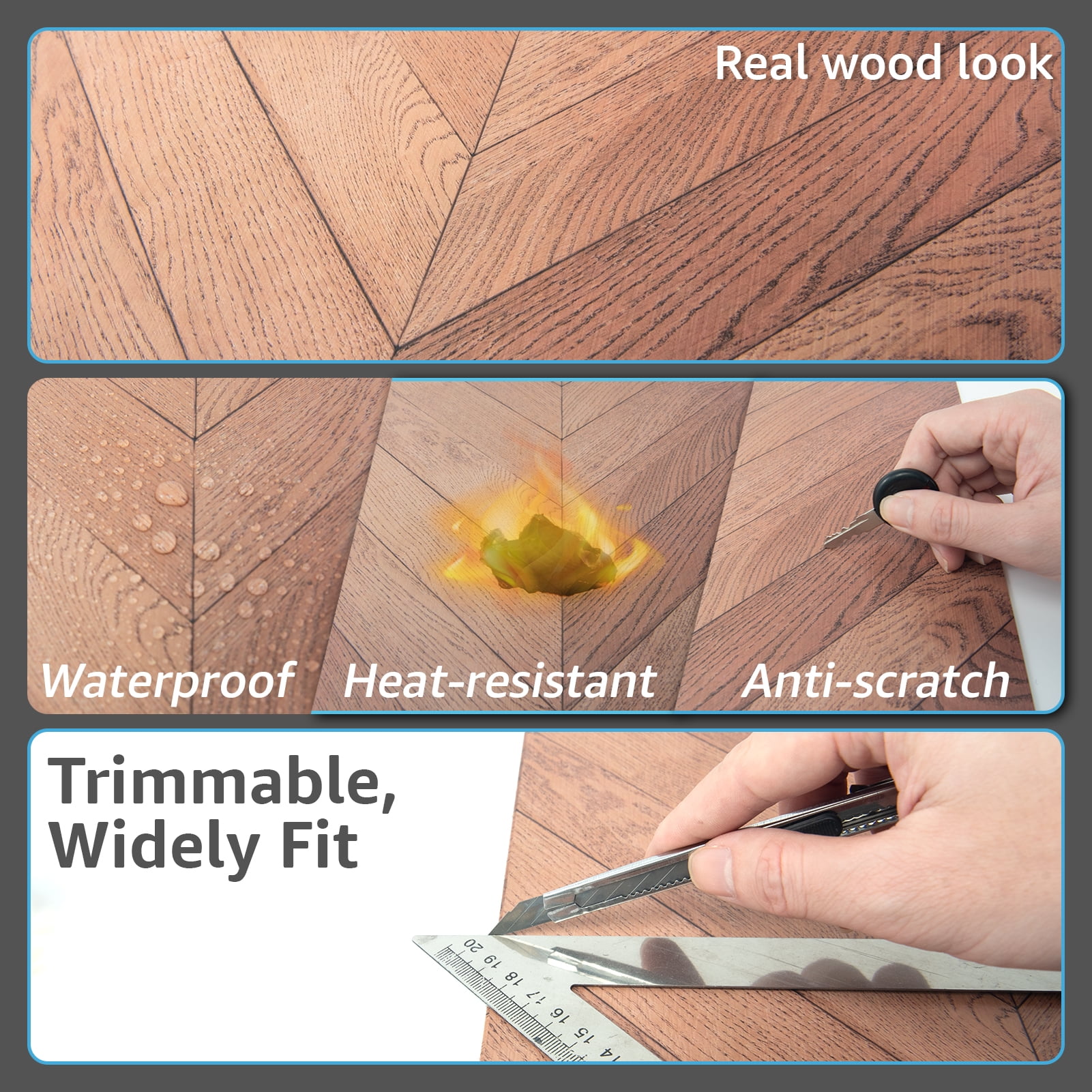 Art3d 30 Pcs Peel and Stick Vinyl Floor Tiles, 12" x 12" Self Adhesive Waterproof Wood Flooring Tile for Home Decor,Kitchen,Cover 30 Sq.ft, Brown