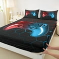 thumbnail image 3 of jejeloiu Gaming Twin Sheet Sets,Geometric Hexaon Honeycomb Twin Fitted Sheet,Red Blue Gamepad Flat Sheet For Boys Girls,Super Cozy Bedroom Decoration,3pcs, 3 of 7