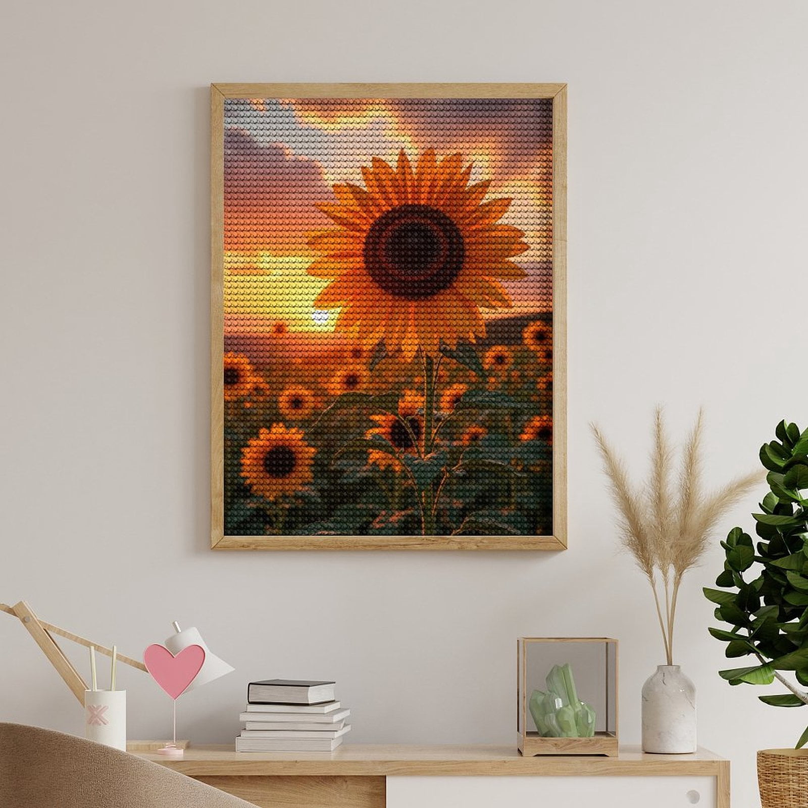 Diamond Art Kits for Adults, Sunset Sunflower Field Scene 5D Diamond Painting Kits for Adults Beginners, DIY Full Drill Diamond Painting, Gem Art and Crafts 12x16