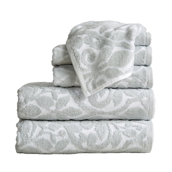 Great Bay Home Cotton Decorative Floral Quick-Dry Towel Set (6 Piece Set, White / Grey)