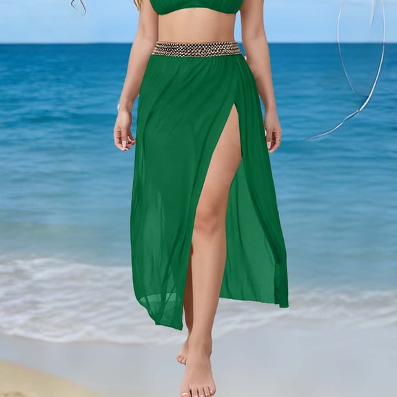 Roncen Beach Cover Ups for Women Semi-Sheer Swim Bathing Suit Summer Split Thigh Maxi Skirt Swimsuit Coverup 2026