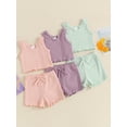 thumbnail image 3 of Suealasg 1-5 Years Toddler Baby Girls Shorts Set Sleeveless Solid Color Tank Tops + Ruffle Trim Shorts 2Pcs Kids Girls Summer Beach Vacation Clothes Set, 3 of 9