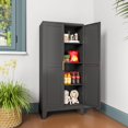 thumbnail image 5 of Black Metal Storage Cabinet, 47.25" H Steel Kitchen Pantry Cabinet with 2 Doors and 3 Adjustable Shelves, Versatile Sideboard Buffet Cabient for Home Office Warehouse Garage or Outdoor, 5 of 14