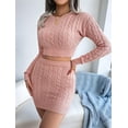thumbnail image 6 of Women Bodycon Sweater, Mini Skirt Set 2 Piece Cable Knit Pullover Cropped Sweaters Tops Outfit Long Sleeve Jumper Pink M, 6 of 7