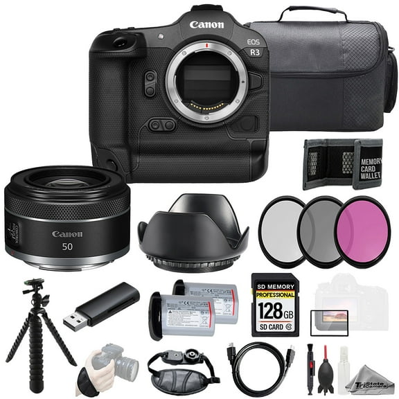 Canon EOS R3 Camera   RF 50mm f/1.8 STM Lens 128GB   Ext Bat  3 PC Filter- Kit (International Version)