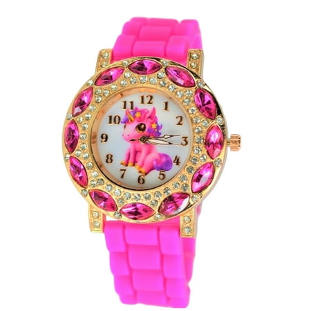 Gold Tone Pearl Wrist Watch - Unicorn Cute Stones Wrist Watch For Girl's. Gold Tone Analog Display.Glowing Hands.
