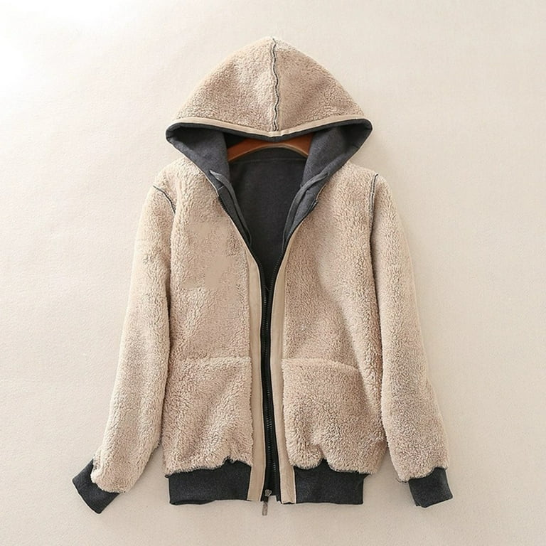 Fleece Thickening Women S Hooded Fashion Sweater Jacket Black 2Xl