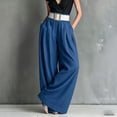 thumbnail image 5 of Cagogo Womens Wide Leg High Waisted Flowy Palazzo Pants Casual Loose Long Trousers for Office Work Beach Summer Fashion Clothes, Blue XL, 5 of 5