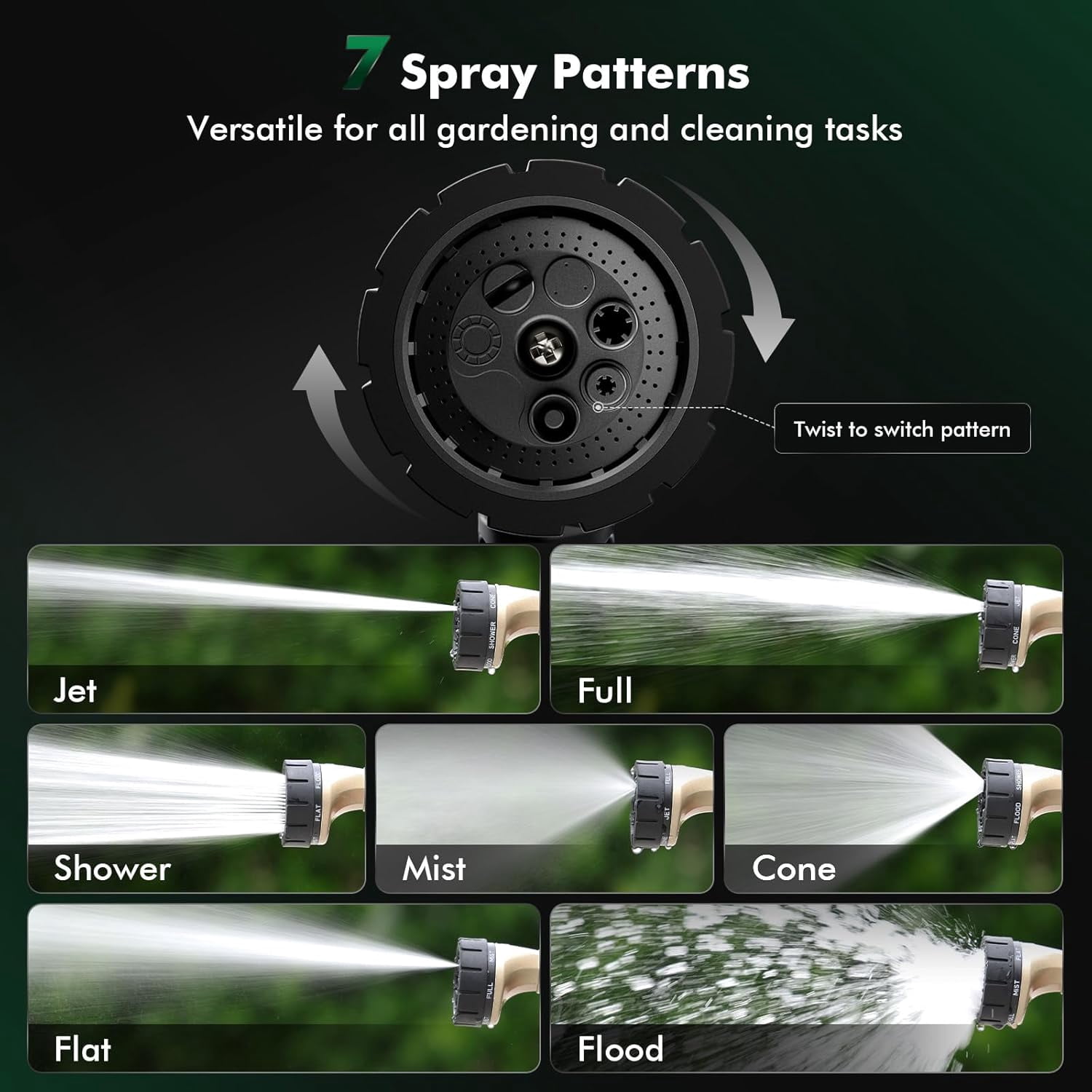 Garden Hose Nozzle Heavy Duty, Fireman Style Nozzle with Thumb Control & Large Lever Control, 7 Adjustable Spray Patterns High Pressure Hand Sprayer for Watering Plants, Car and Pet Washing