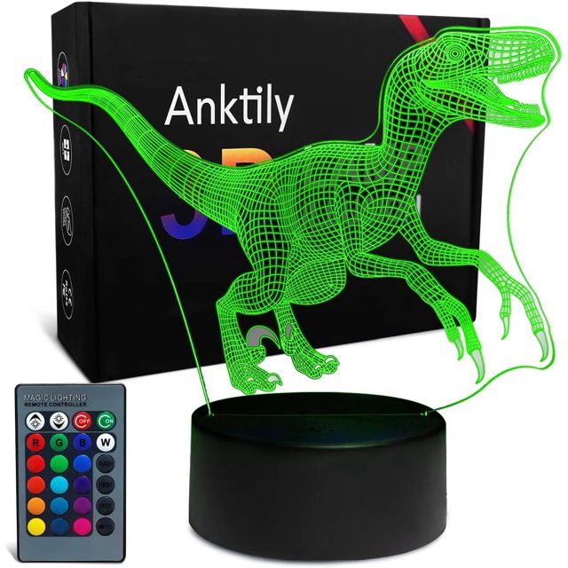 Dinosaure 3D Lampe Veilleuse Enfant, Lampe de Nuit pour Chevet Table avec Télécommande 16 Couleurs Changeantes, Jouet Dinosaure, Cadeau Anniversaire Décoration de Noël