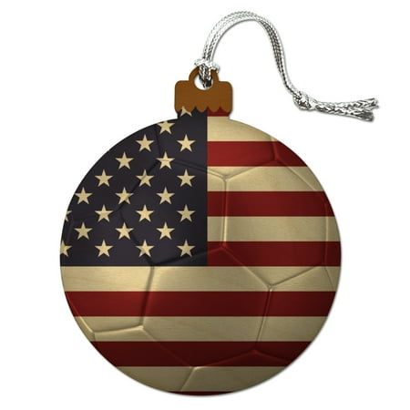 Michigan State Christmas Ornaments United States of America American USA Flag Soccer Ball Futbol Football Wood Christmas Tree Holiday Ornament ()