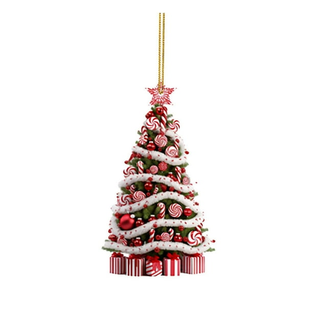 Colgante de coche de árbol de Navidad de acrílico - Adorno plano para coche, hogar y oficina