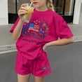 thumbnail image 4 of BFHHYA Girls 4th of July Shorts Set Floral & Flag Print Short Sleeve Tee Elastic Waist Shorts Tween Summer 2-Piece Outfit 3-15 Y, 4 of 5