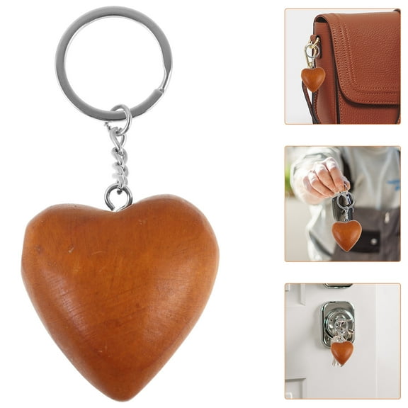 LULULION Valentine's Day Keychain Heart Wooden Heart Keychain Coffee Metal 1Set