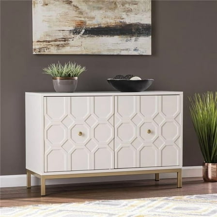 26 x 39.8 x 16.5 in. Moroccan Dynasty Two Door Accent Cabinet, White & Gold