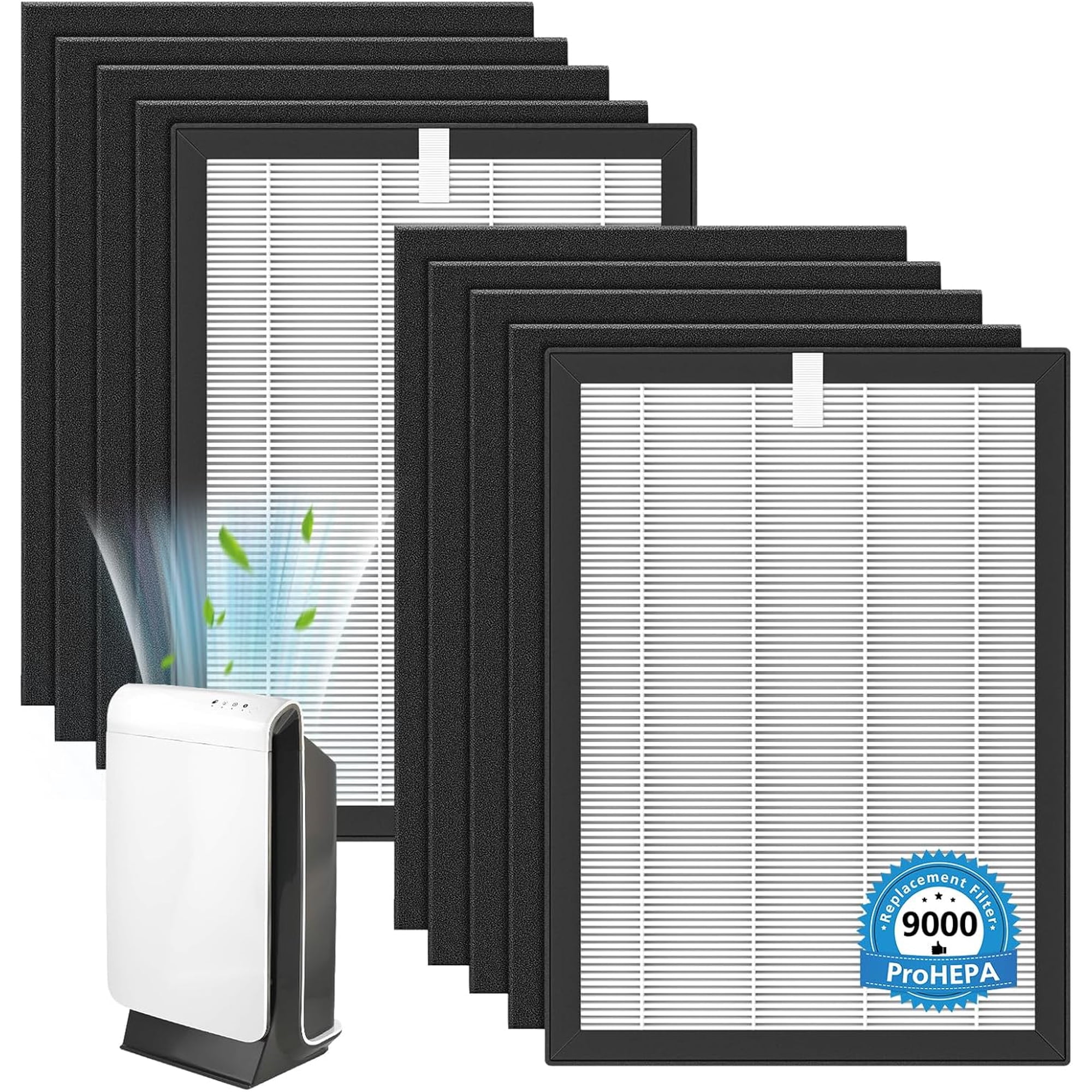 ProHEPA 9000 Replacement Filter Compatible with VEVA 9000 Air Puri-fiers | 2 Pack Main Replacement Filters & 8 Activated Carbon Pre-Filters