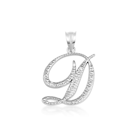 .925 Sterling Silver Cursive Letter Script "D" CZ Initial Pendant Necklace with 16" Chain