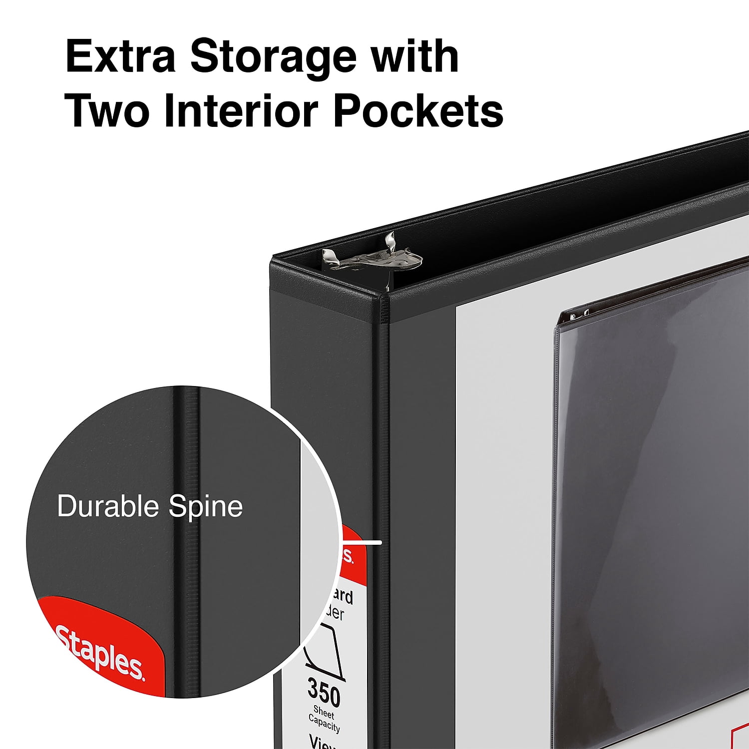 Staples Standard 1.5" 3-Ring View Binders Black 12/Carton (26437CT) 55398CT/26437CT